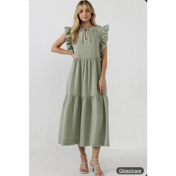 free the roses Dresses & Skirts - Free the Roses maxi dress small S green ruffle wedding modest church boho